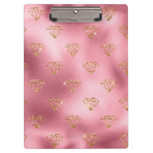 Light Pink Foil & Gold Glam Glitter Diamonds Clipboard