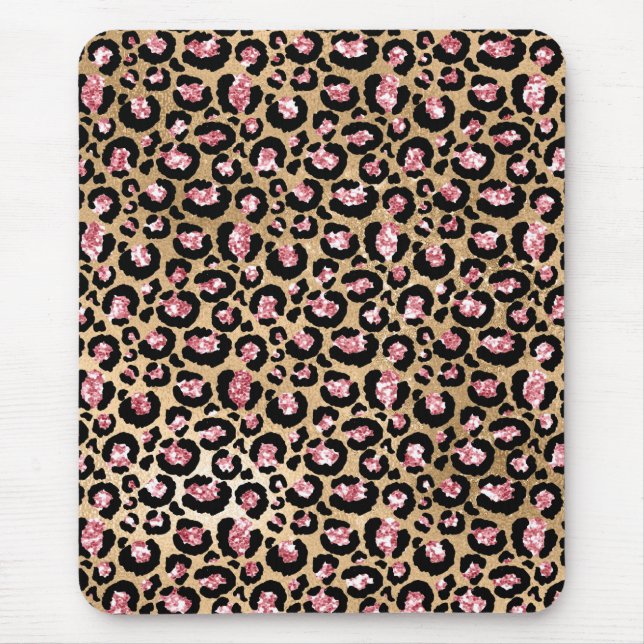 Light Pink Foil & Gold Glam Glitter Leopard Spots Mouse Pad (Front)