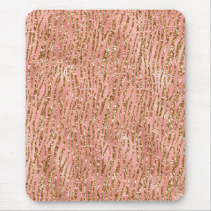 Light Pink Foil & Gold Glam Glitter Tiger Stripes Mouse Pad
