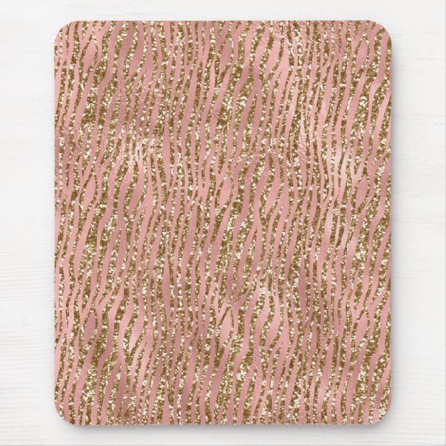 Light Pink Foil & Gold Glam Glitter Tiger Stripes Mouse Pad (Front)