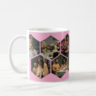 Light Pink Geometric Hexagon Photo Collage Coffee Mug
