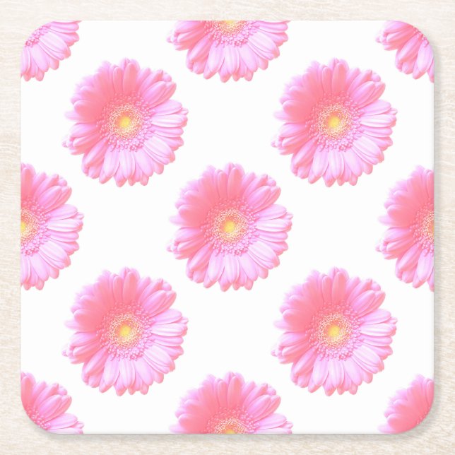Light pink gerbera daisy square paper coaster (Front)