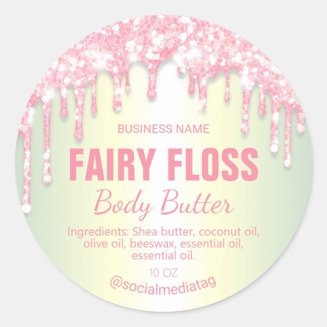 Light Pink Glitter Drips Body Butter Labels (Front)
