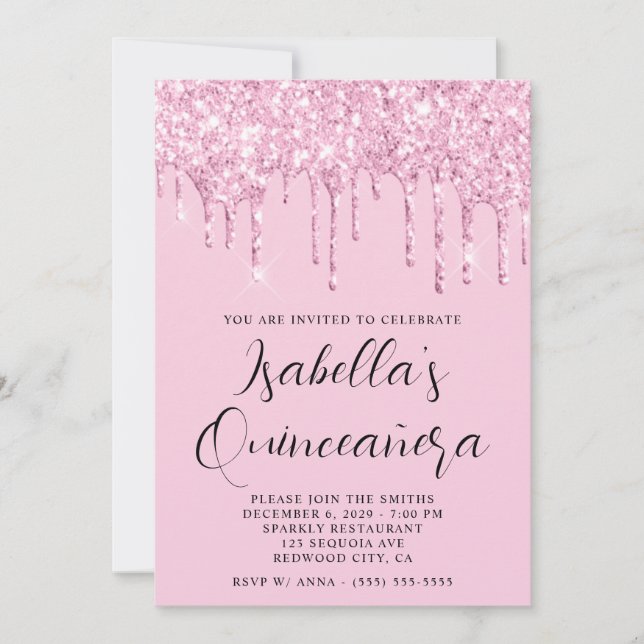 Light Pink Glitter Drips Quinceañera Invitation (Front)