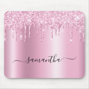 Light Pink Glitter Drips Shimmer Glam Name Mouse Pad
