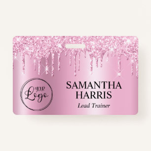 Light Pink Glitter Drips Shimmer ID Badge