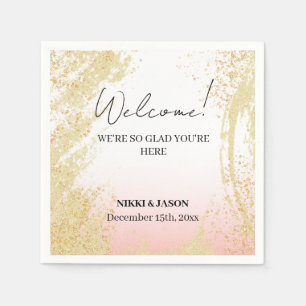 Light Pink Glitter Golden Splash Wedding Welcome Napkin