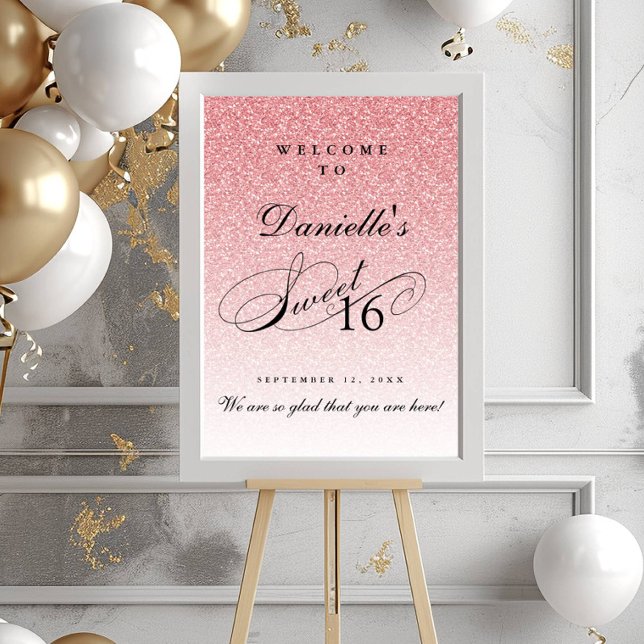 Light Pink Glitter Sweet 16 Personalised Welcome Poster (Creator Uploaded)
