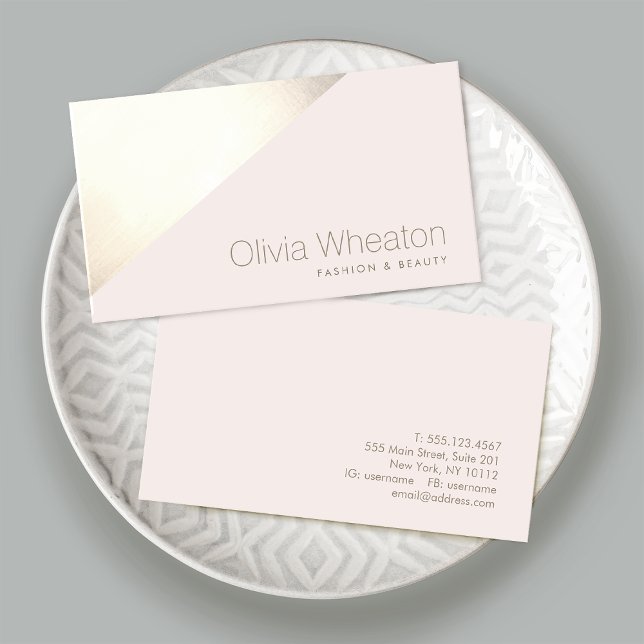 Light Pink Gold Geometric Salon Stylist Business Card (Creator Uploaded)
