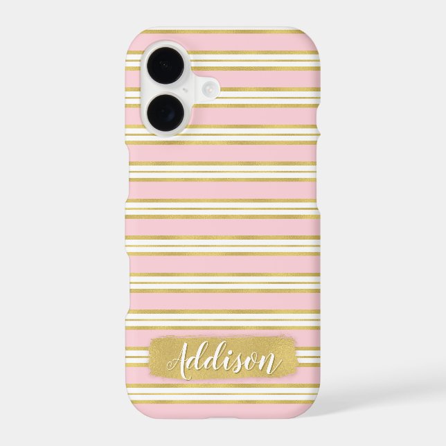 Light Pink Gold Stripe Pattern Custom Name (Back)