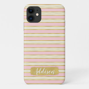 Light Pink Gold Stripe Pattern Custom Name Case-Mate iPhone Case