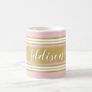Light Pink Gold Stripe Pattern Custom Name Coffee Mug