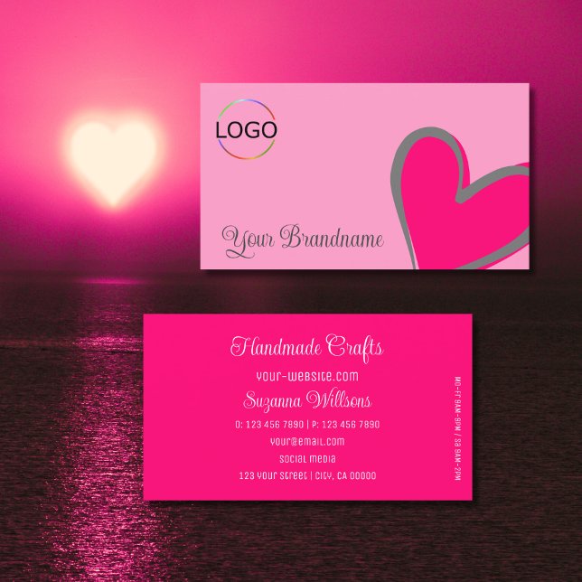 Light Pink Gorgeous Heart Modern with Logo Cute Business Card (Creator Uploaded)