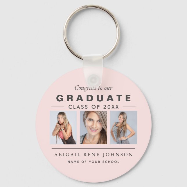 Light Pink Graduation Photo Collage Custom Key Ring (Front)