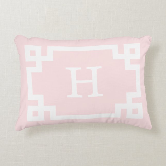 Light Pink Greek Key Frame #2 Initial Monogram Decorative Cushion (Front)