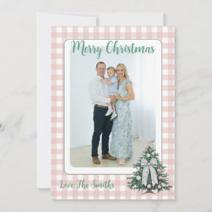 Light Pink & Green Gingham Grandmillenial Photo Holiday Card