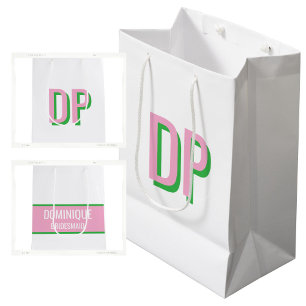 Light Pink + Green Monogram Bridesmaid Medium Gift Bag