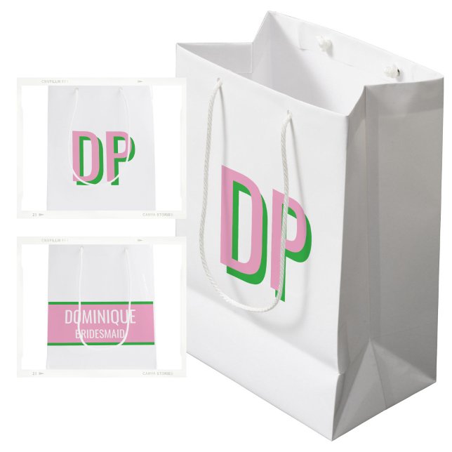 Light Pink + Green Monogram Bridesmaid Medium Gift Bag (Light Pink + Green  Monogram Gift Bag)