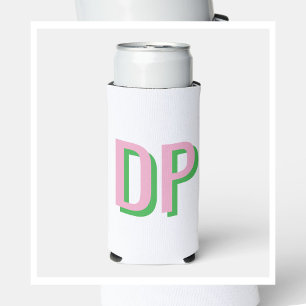 Light Pink + Green Monogram Bridesmaid Seltzer Can Cooler
