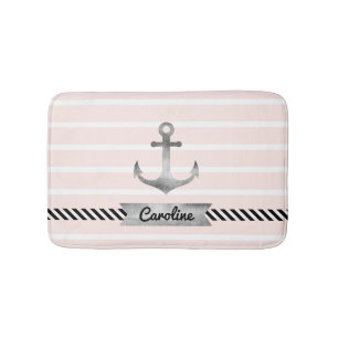 Light Pink Grey Anchor Personalised Bath Mat