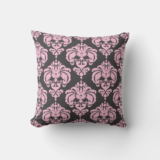 Light Pink & Grey Damask Modern Elegant Pattern Cushion (Front)