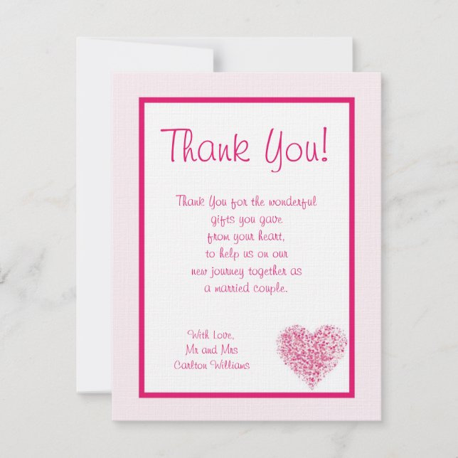 Light Pink Heart Wedding Flat Thank You Card (Front)