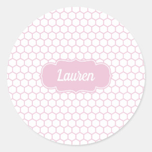 Light Pink Honeycomb Custom Monogram Case-Mate Classic Round Sticker