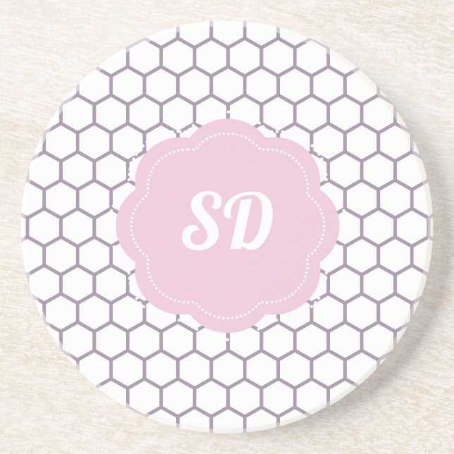 Light Pink Honeycomb Custom Monogram Coaster (Front)