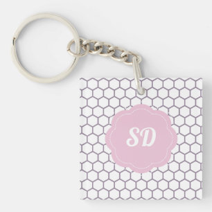 Light Pink Honeycomb Custom Monogram Key Ring