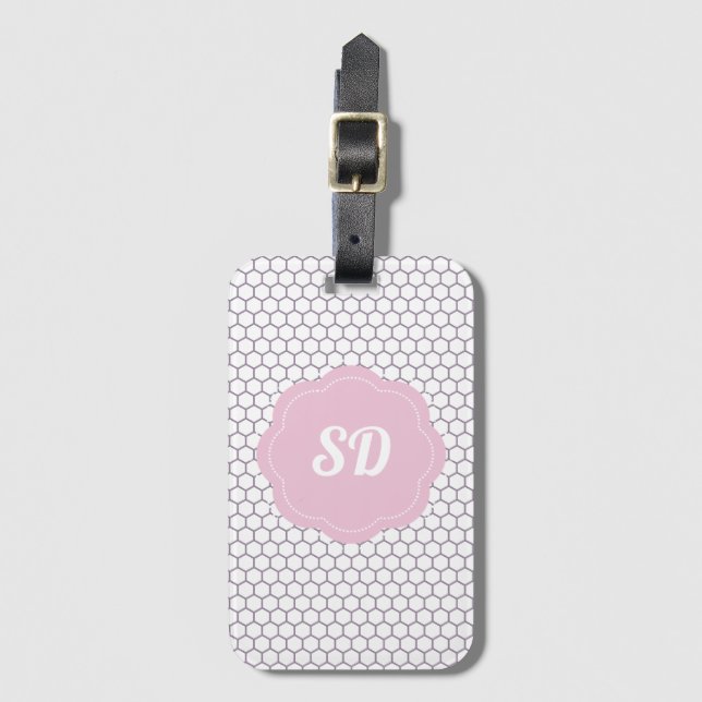 Light Pink Honeycomb Custom Monogram Luggage Tag (Front Vertical)
