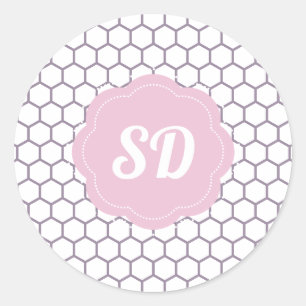 Light Pink Honeycomb Hexagon Custom Monogram Classic Round Sticker