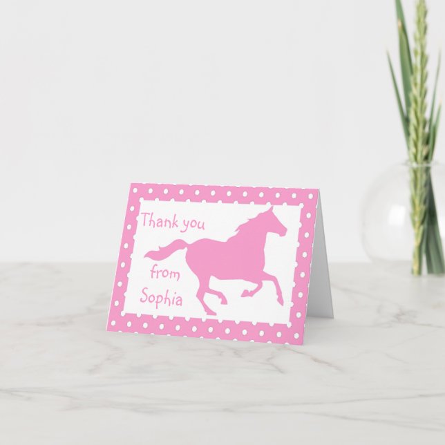Light Pink Horse Birthday Thank You Note Card (Front)