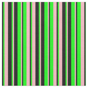 Light Pink, Lime, and Black Lines/Stripes Pattern Fabric
