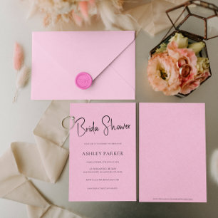 Light Pink Linen Simple Black Script Bridal Shower Invitation
