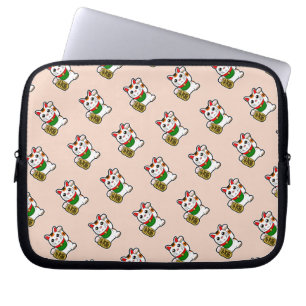 Light Pink Lucky Cat Pattern Laptop Sleeve