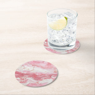 Light Pink Marble Pattern Round Paper Coaster