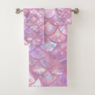 Light Pink Mermaid Print Bath Towel Set