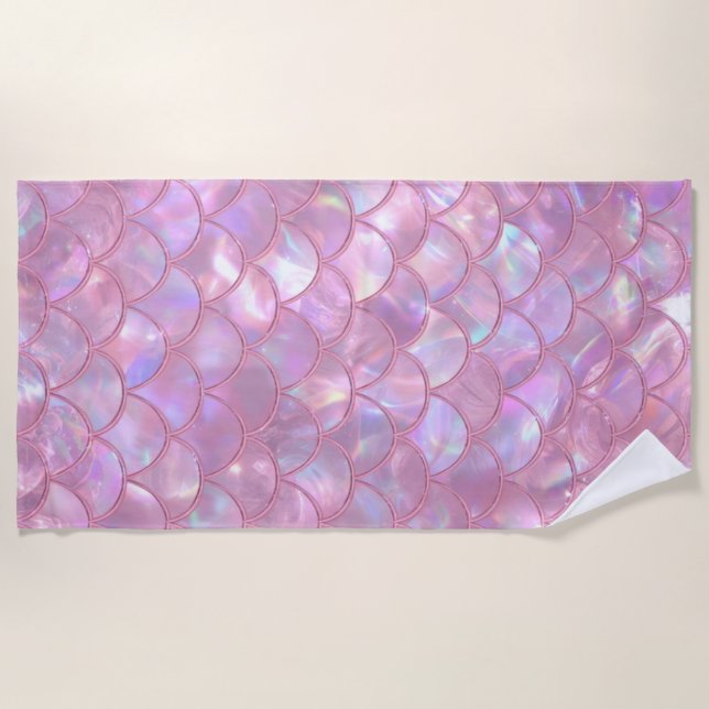 Light Pink Mermaid Print Beach Towel (Front)