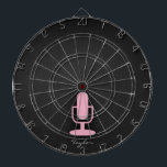 Light Pink Microphone Dartboard<br><div class="desc">Cool, sleek, Light Pink vintage wireless radio microphone on black and dark grey textured background. Add your name or text to personalise it! Images used on this item are licensed and © Graphics Factory.com</div>