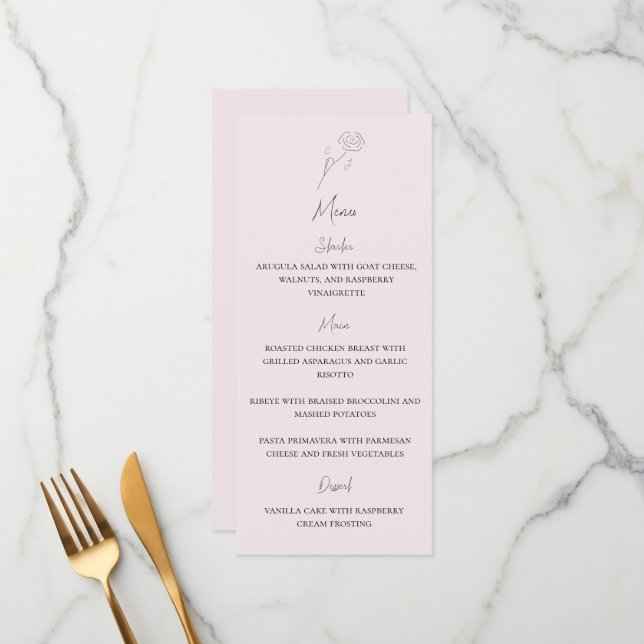 Light Pink Minimalist Flower Monogram Wedding Menu (Front/Back In Situ)