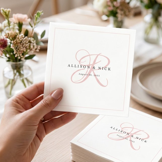 Light Pink Minimalist Monogram Wedding Napkins (Creator Uploaded)