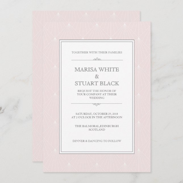 Light Pink Modern Art Deco  Wedding Invitation (Front/Back)