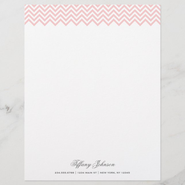 Light Pink Modern Chevron Border Personalised Letterhead (Front)