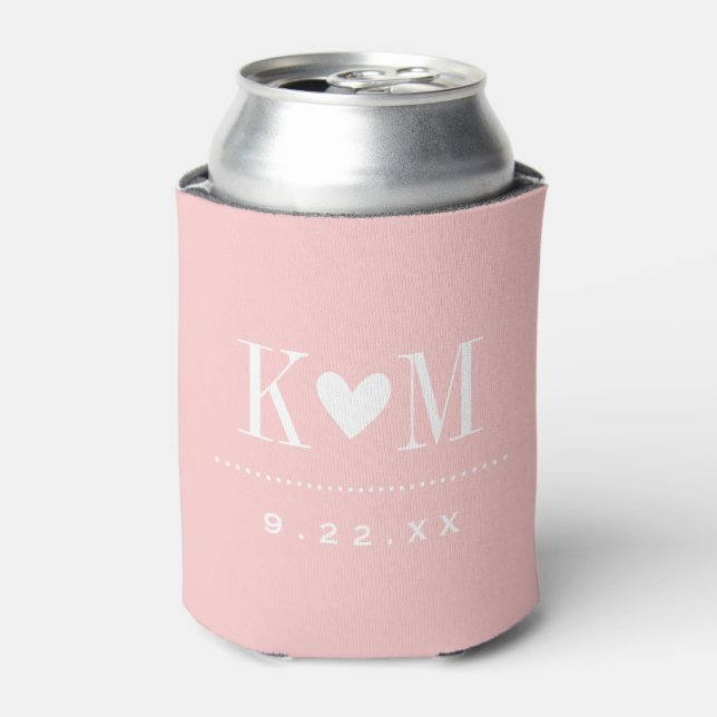 Light Pink Modern Wedding Monogram Can Cooler (Can Front)