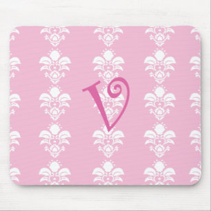 Light PInk Mousepad White Damask "v"