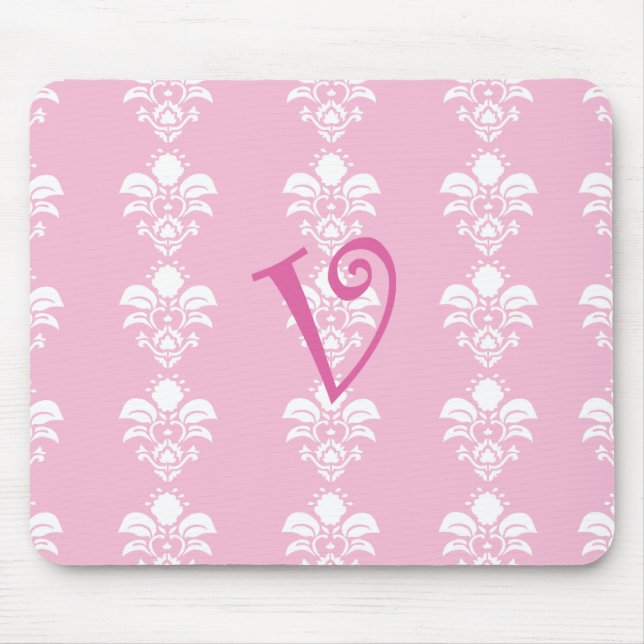 Light PInk Mousepad White Damask "v" (Front)