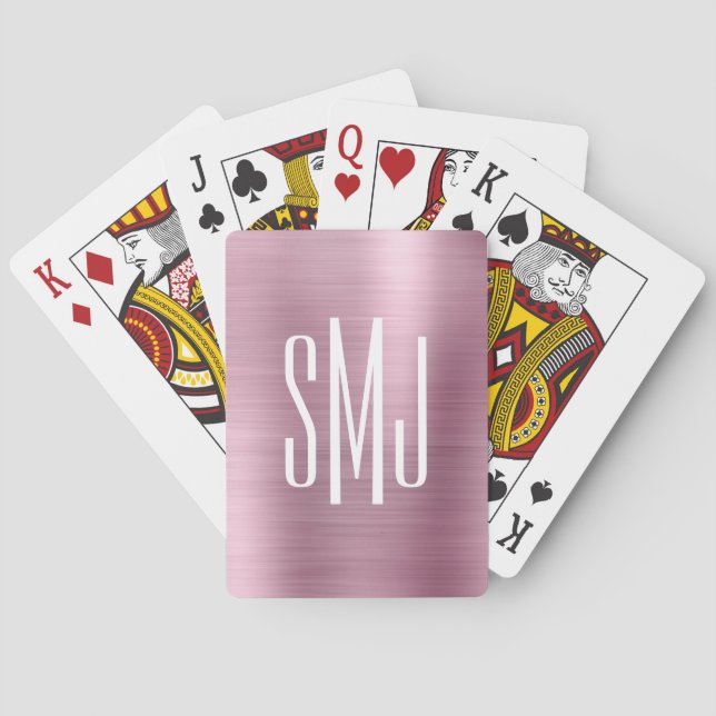 Light Pink Ombre Foil Three Letter Monogram Playing Cards (Back)