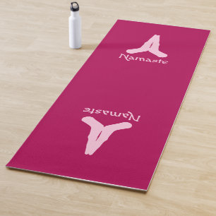 Light Pink on Dark Pink Namaste Mudra Hands Yoga Mat
