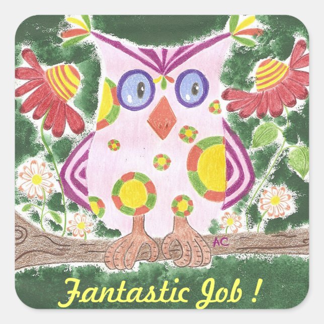 Light pink owl green reward stickers (Front)