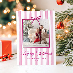 Light Pink Painted Stripes Merry Christmas Photo Holiday Card